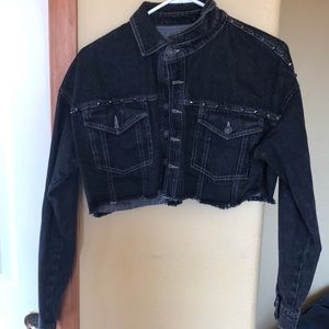 cropped black denim jacket